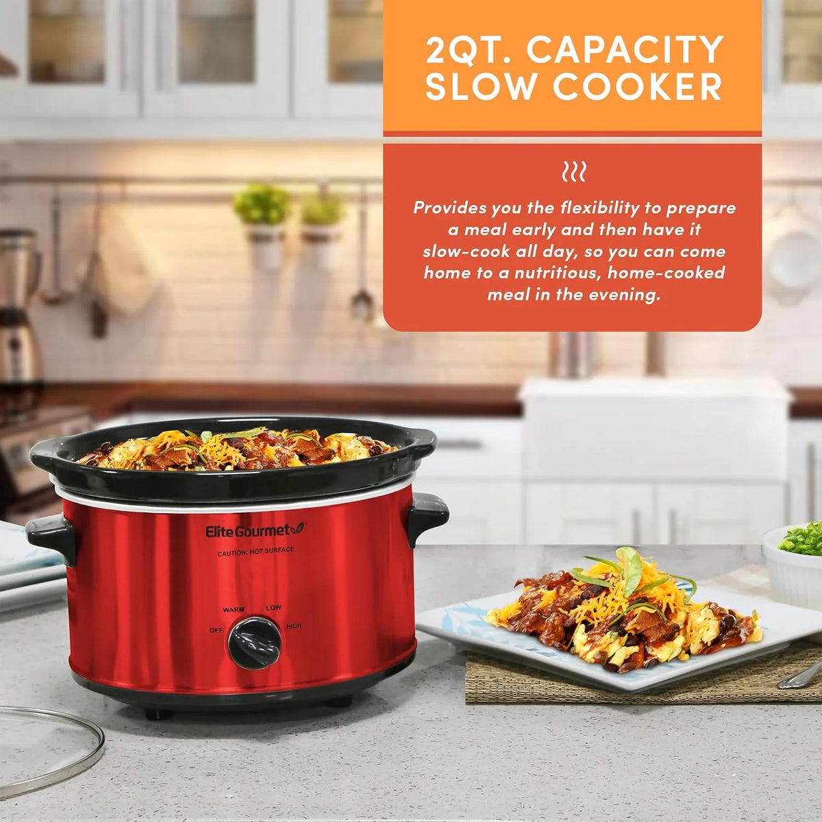 Metallic Red 2 Quart Electric Slow Cooker with Glass Lid C932