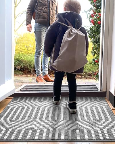 Non Slip Washable Entry Doormat, 35"X59", Grey Q611