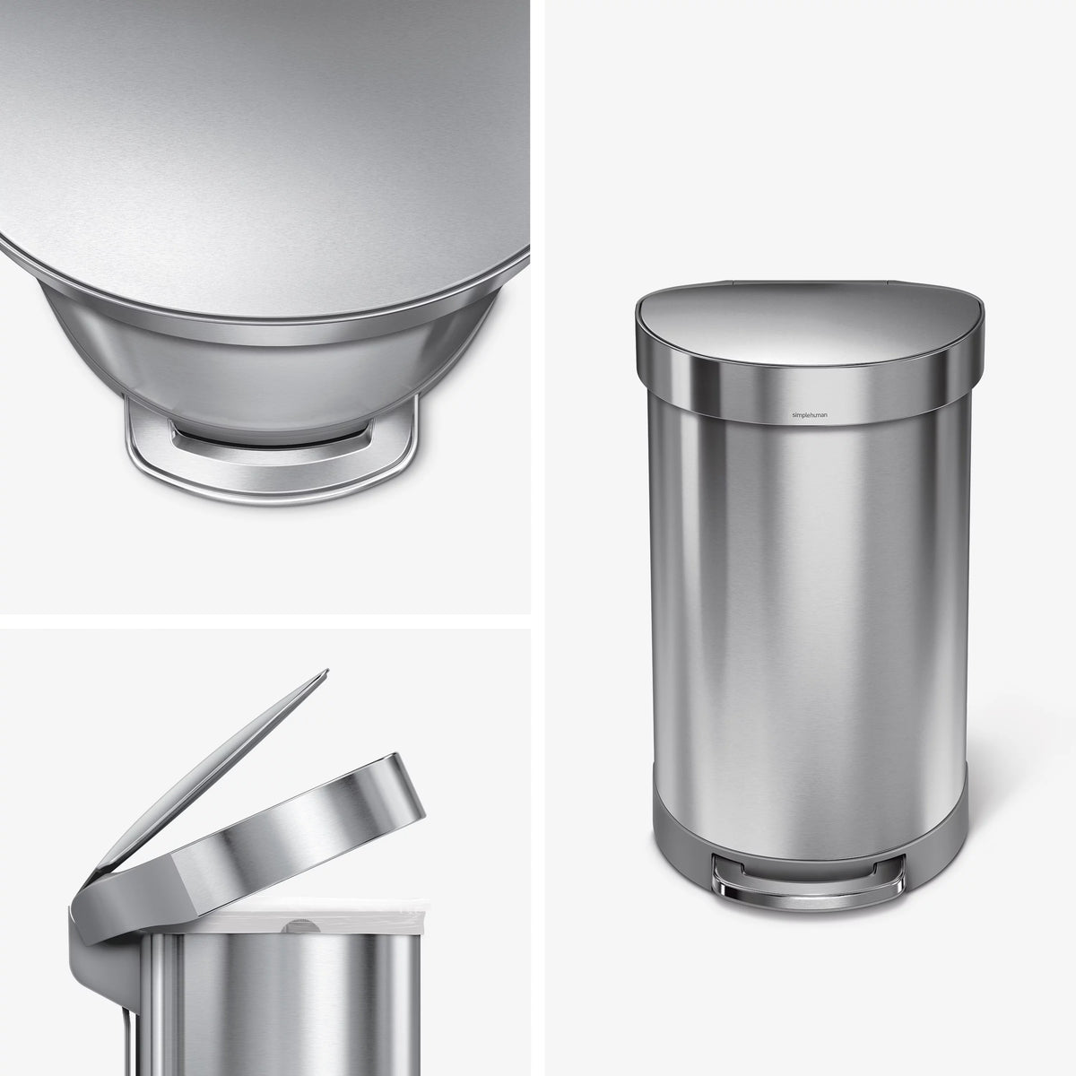 45 Liter Stainless Steel Semi-Round Step Trash Can with Soft-Close Lid U6271