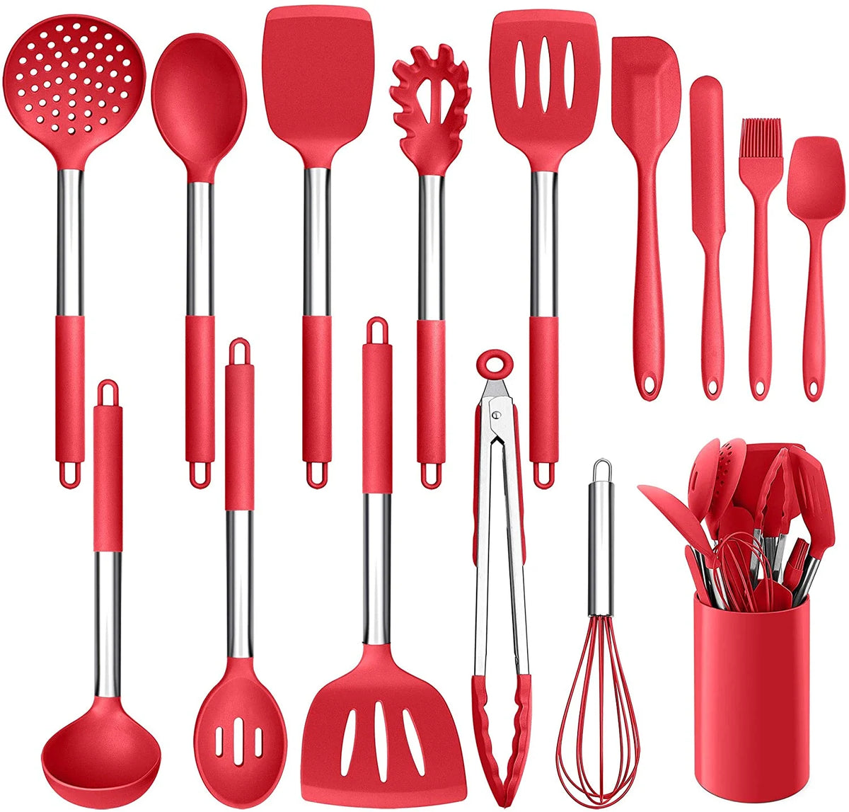 15 Pcs Silicone Non-stick Cooking Utensil Set with Stainless Steel Handle O12381