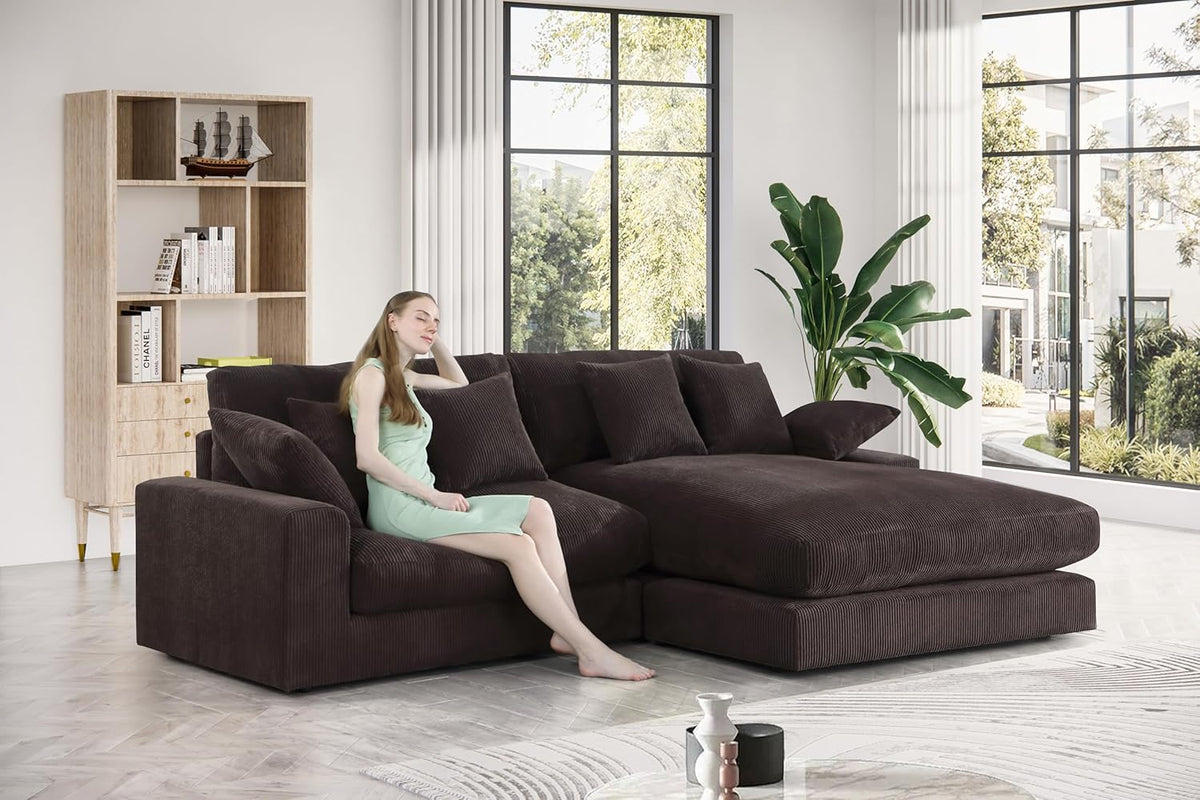 Oversized Corduroy L Shaped Sectional Sofa with Chaise Lounge E691