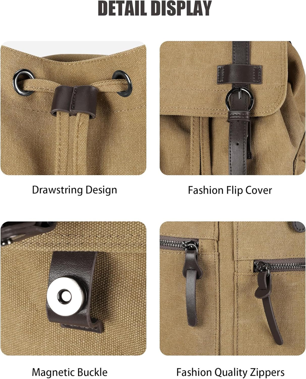 Canvas Vintage Casual Daypack Backpack, Water Resistant Lightweight 14 Inch Laptop Rucksack Hiking Bag, Khaki F849