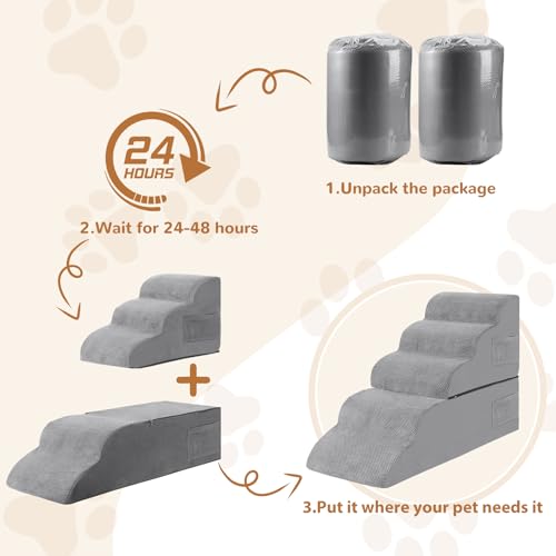 5-Steps Foam Dog Stairs with Removable Cover, Grey M507000