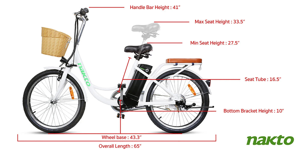 White 22" Electric Bicycle 250 W 36 V 10 Ah Lithium-Ion Battery G9827