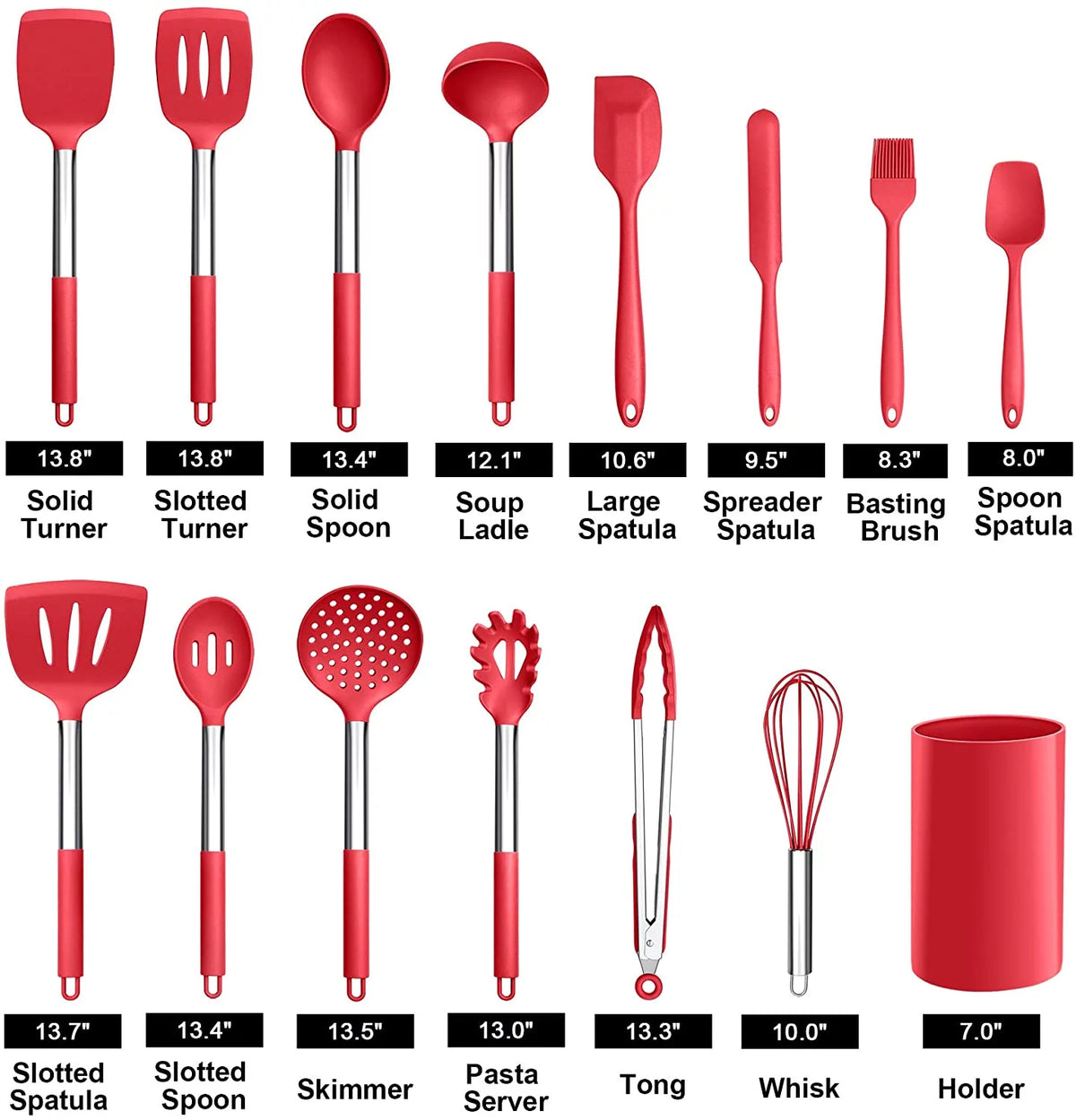 15 Pcs Silicone Non-stick Cooking Utensil Set with Stainless Steel Handle O12381