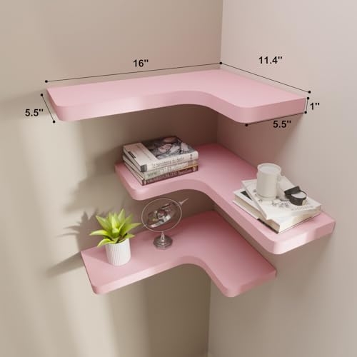 Black Solid Wood Corner Floating Shelves Set of 3 J596197