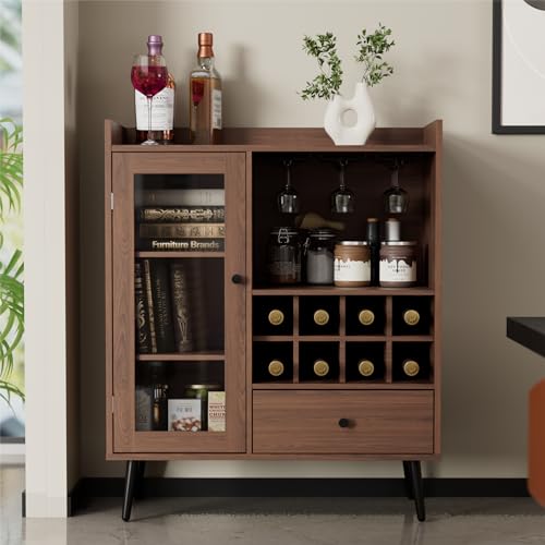 Brown Wood Coffee Bar Cabinet with Storage F94409