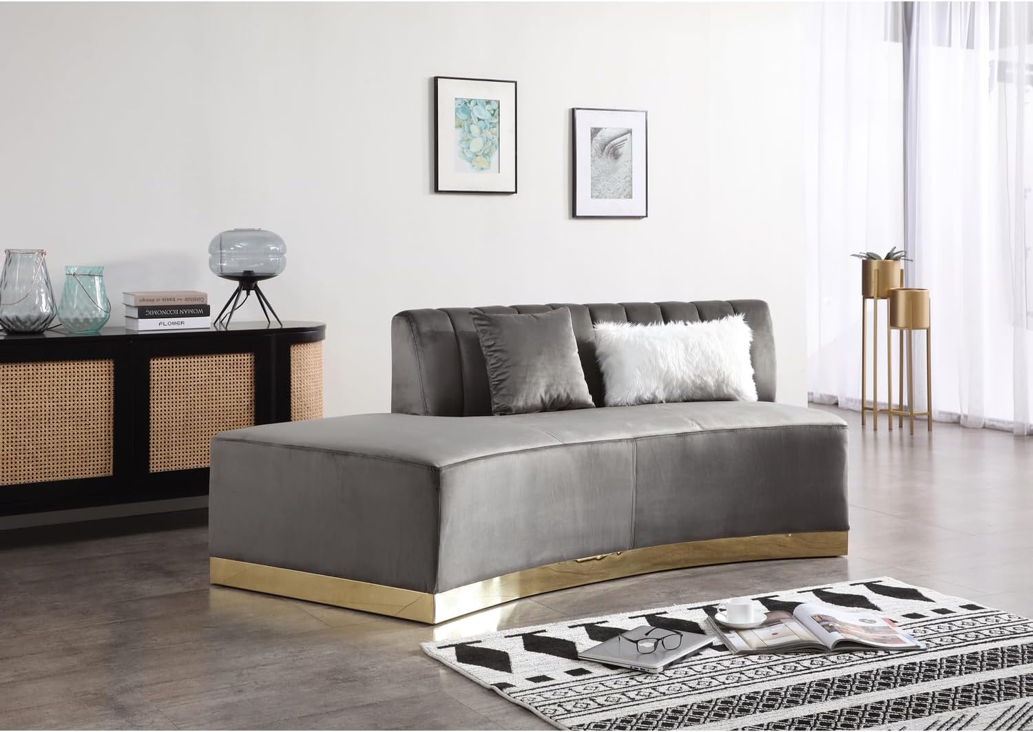 Dark Gray Armless Velvet Curved Sofa A57320