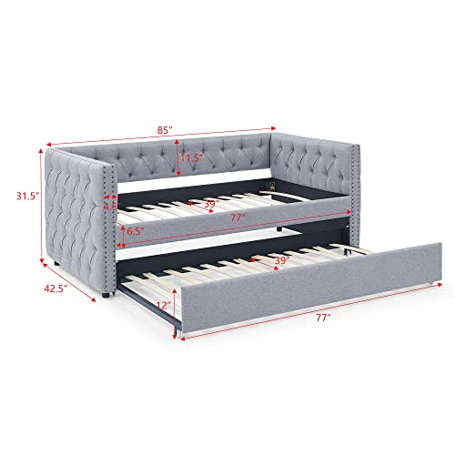 Fabric Upholstered Twin Size Daybed with Trundle F801