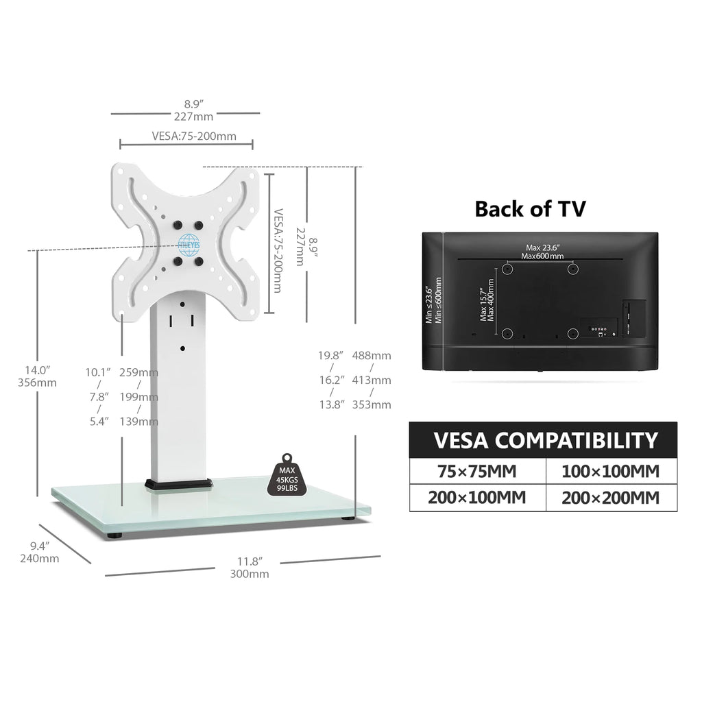 White Universal TV Stand Tabletop TV Base with Swivel Mount for 19''-40" inch Flat Screen Tvs R53263