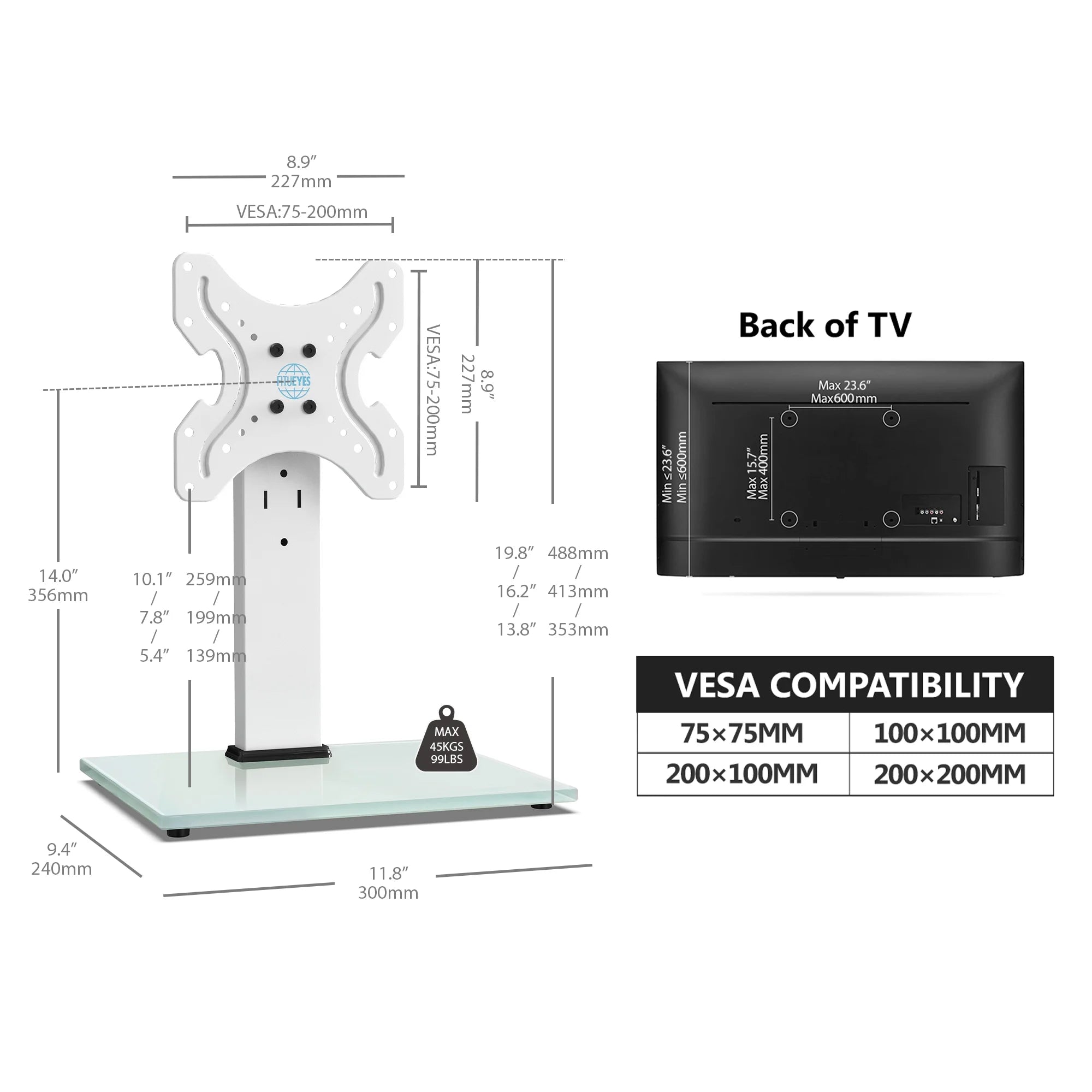 White Universal TV Stand Tabletop TV Base with Swivel Mount for 19''-40" inch Flat Screen Tvs R53263