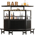 Black 4 Tier Bar Cabinet with Stemware Rack K2116