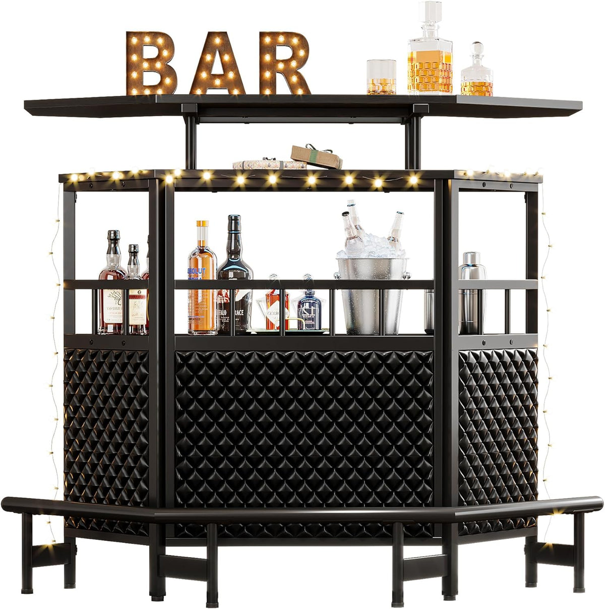 Black 4 Tier Bar Cabinet with Stemware Rack K2116