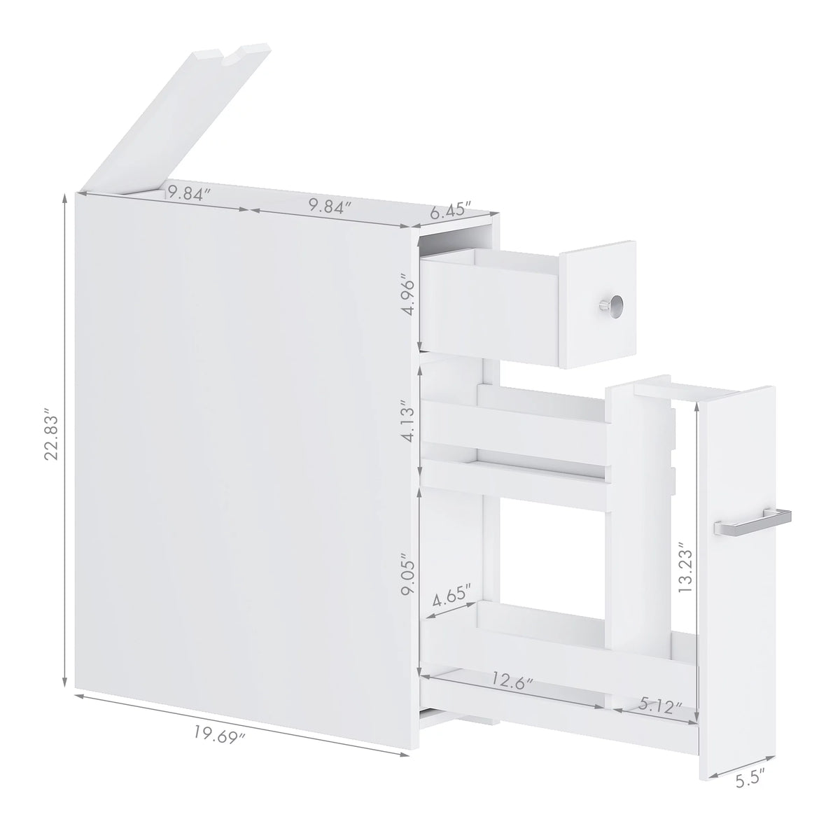 White Slim Bathroom Storage Cabinet with Toilet Paper Holder and Slide Out Drawer T522378