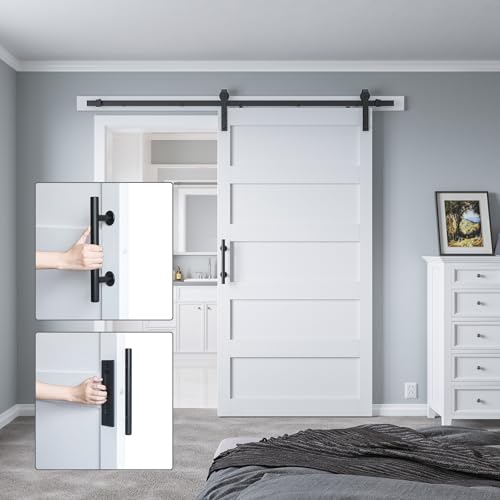 White 5 Panel Sliding Barn Door with 6ft Hardware Kit T48970