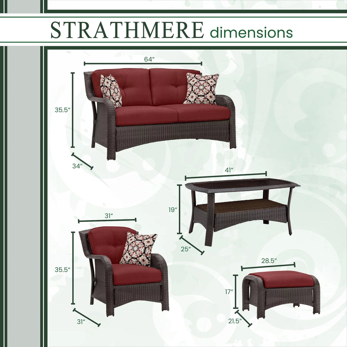 6-Piece Wicker Outdoor Conversation Set, Crimson Red E281055