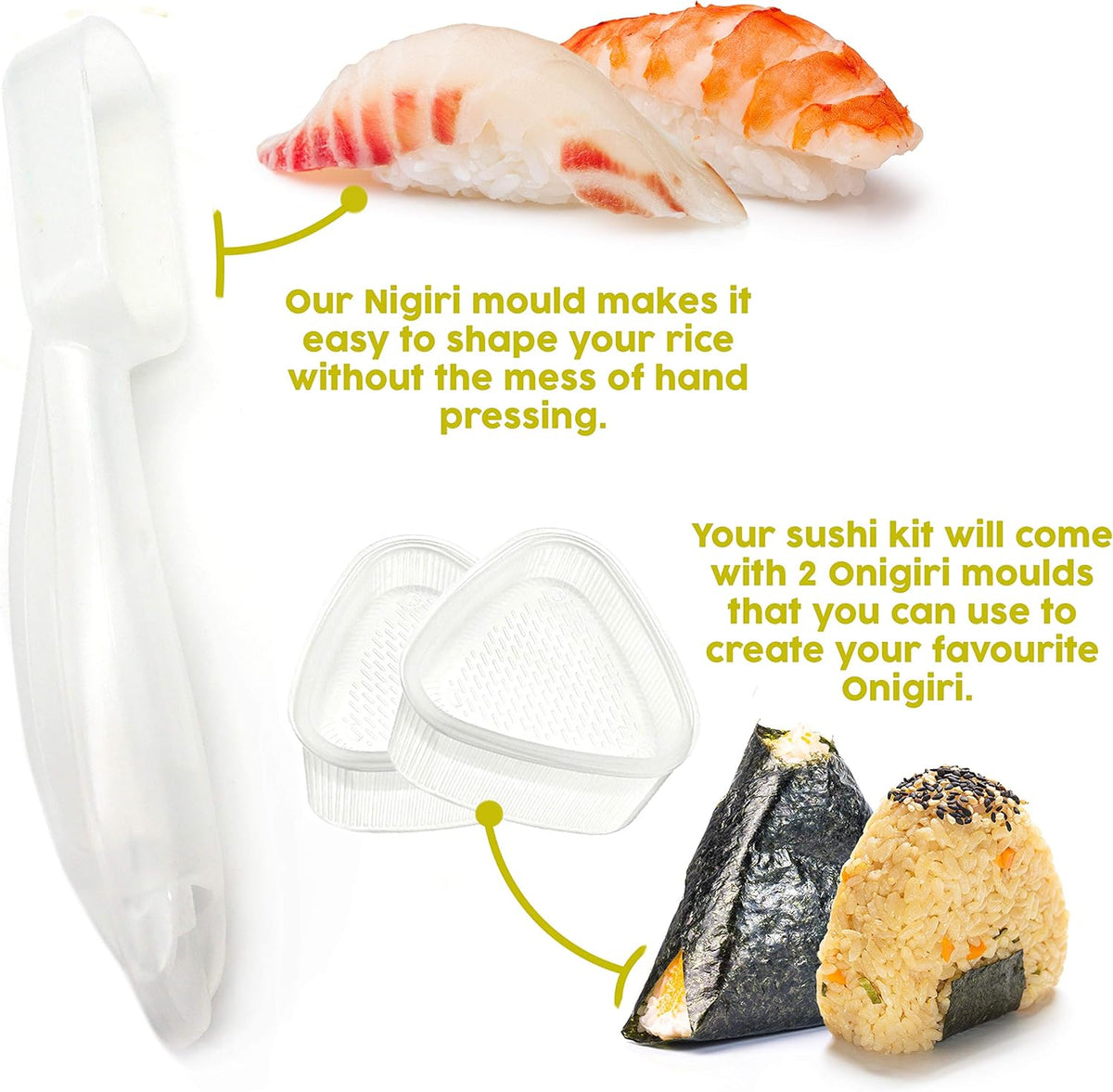 Bamboo Sushi Making Kit with Maki Maker, Sushi Mat, Onigiri Mold Set, Sushi Plate, Chopstick Set, Rice Paddle R149828