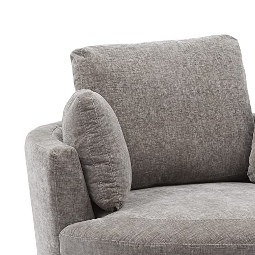 Beige Oversized Round Chenille Swivel Accent Barrel Chair with 3 Pillows R553858
