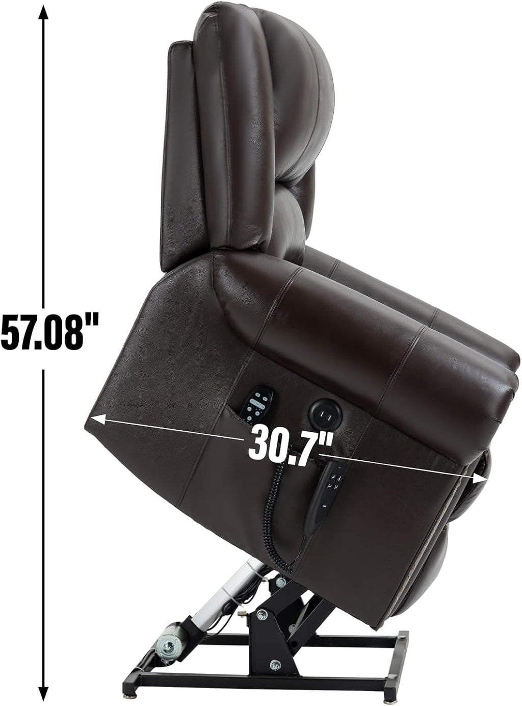 Brown Genuine Leather Power Lift Recliner Chair with Heat Massage M553795