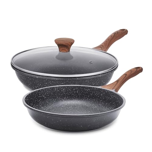 Nonstick Frying Pan Skillets, Swiss Granite Coating, PFOA Free (9.5+11+12.5 Inch) Y16680