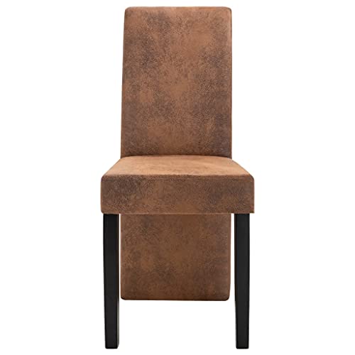 Brown Faux Suede Leather Dining Chairs 4 pcs K858