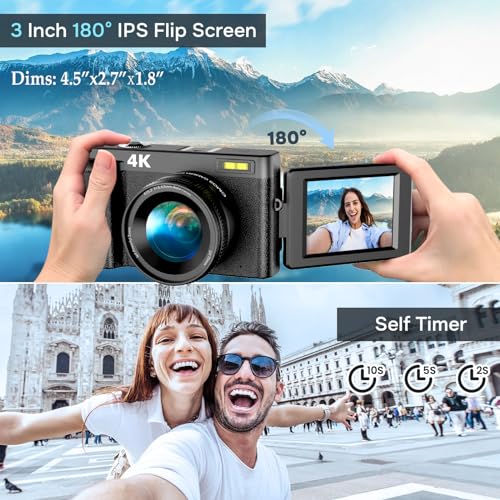 48MP Digital Camera with 16X Digital Zoom, 3" Flip Screen, 2 Batteries L645