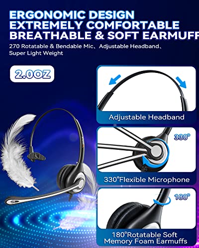 Corded Telephone Headset with Noise Canceling Mic and Quick Disconnect T33908