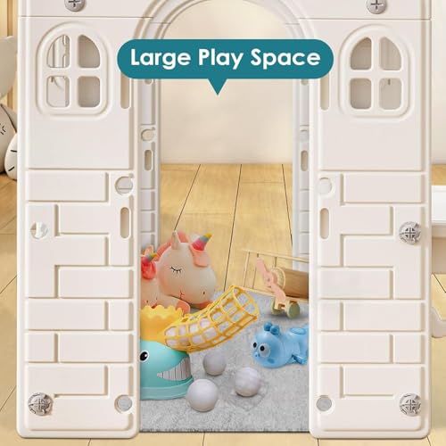 Kids Playhouse with Pretend Play Kitchen Toys Set Beige Gray S561