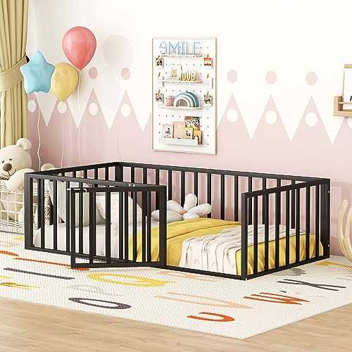 Full Montessori Floor Bed with Door (Black) S99835