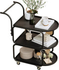 Matte Black 3-Tier Rolling Metal Bar Cart with Lockable Wheels I614