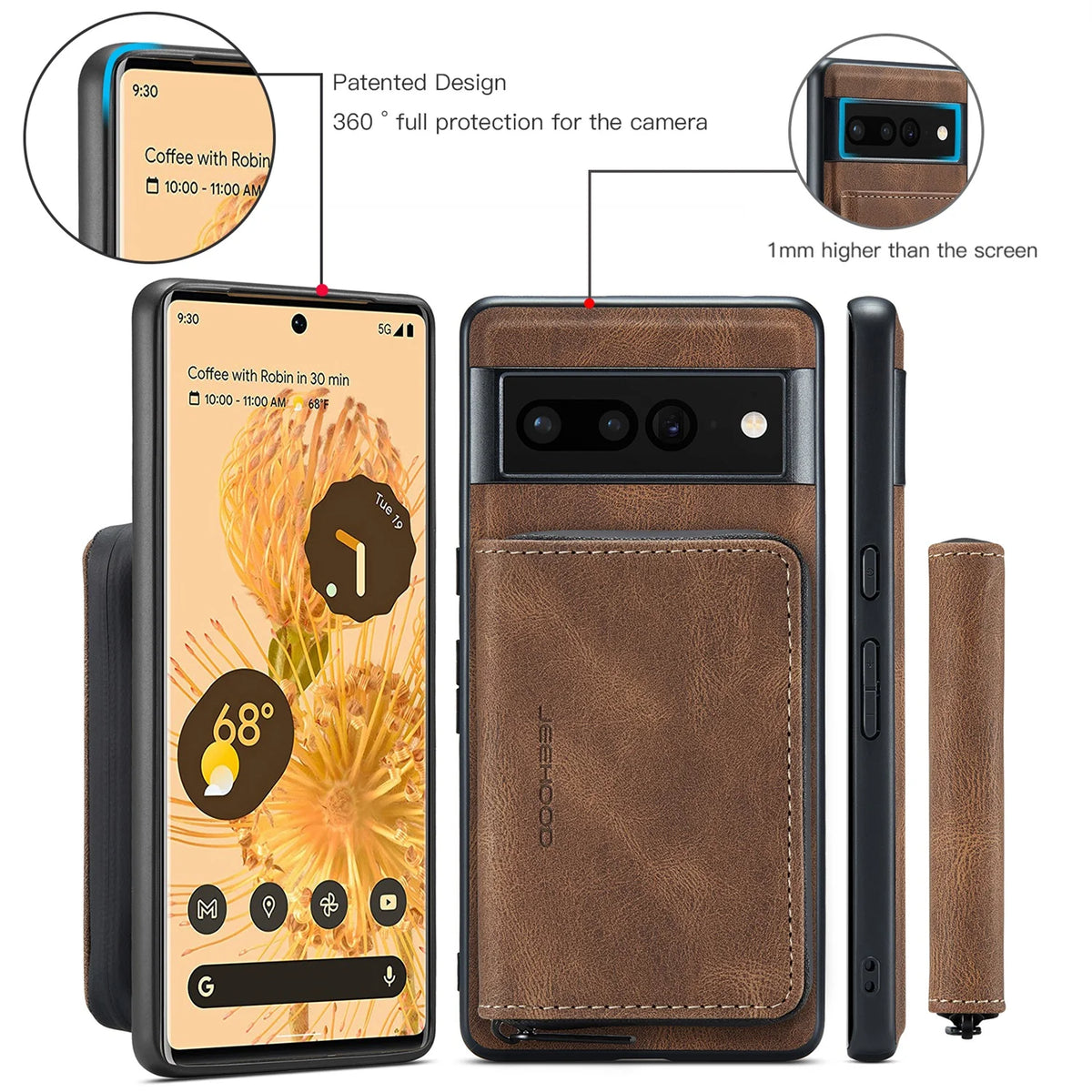 Brown Wallet Case for Google Pixel Fold 5G with Screen Protector J962260