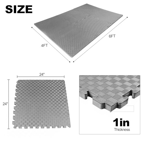 1" Thick EVA Interlocking Foam Gym Flooring Mat, Black (24 Sq Ft) O970102