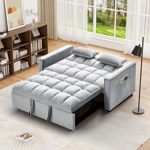 Dark Grey Velvet Convertible Sleeper Sofa Bed W6602