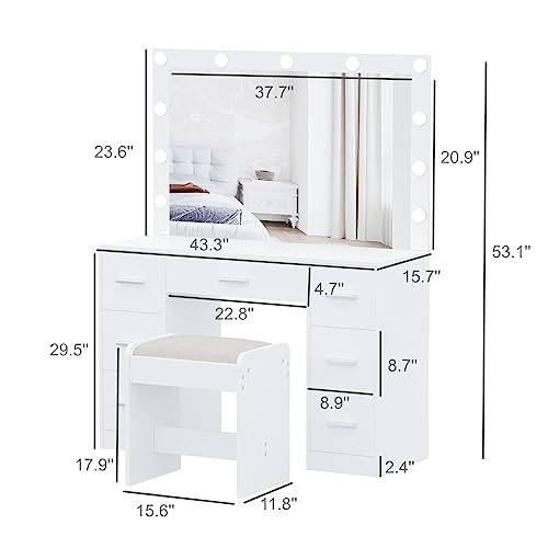 White Vanity Desk with Lighted Mirror and Drawers Z3224