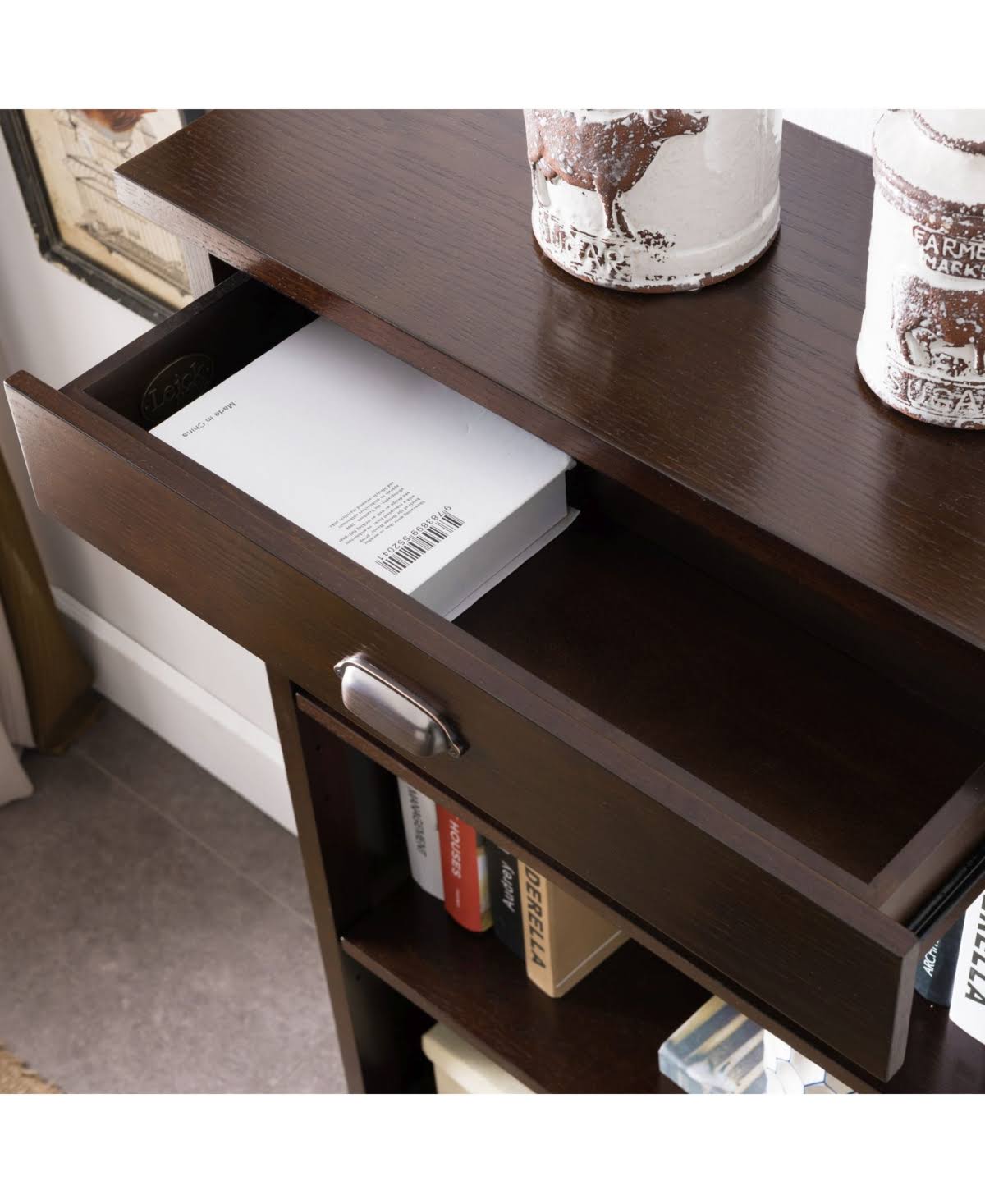 3 Shelf Bookcase with Drawer Storage, Chocolate Oak H7469