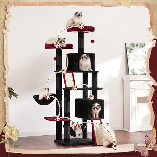 71'' Multi-Level Cat Tower with 2 Scratching Boards 7 Posts, Smoky Gray T27955