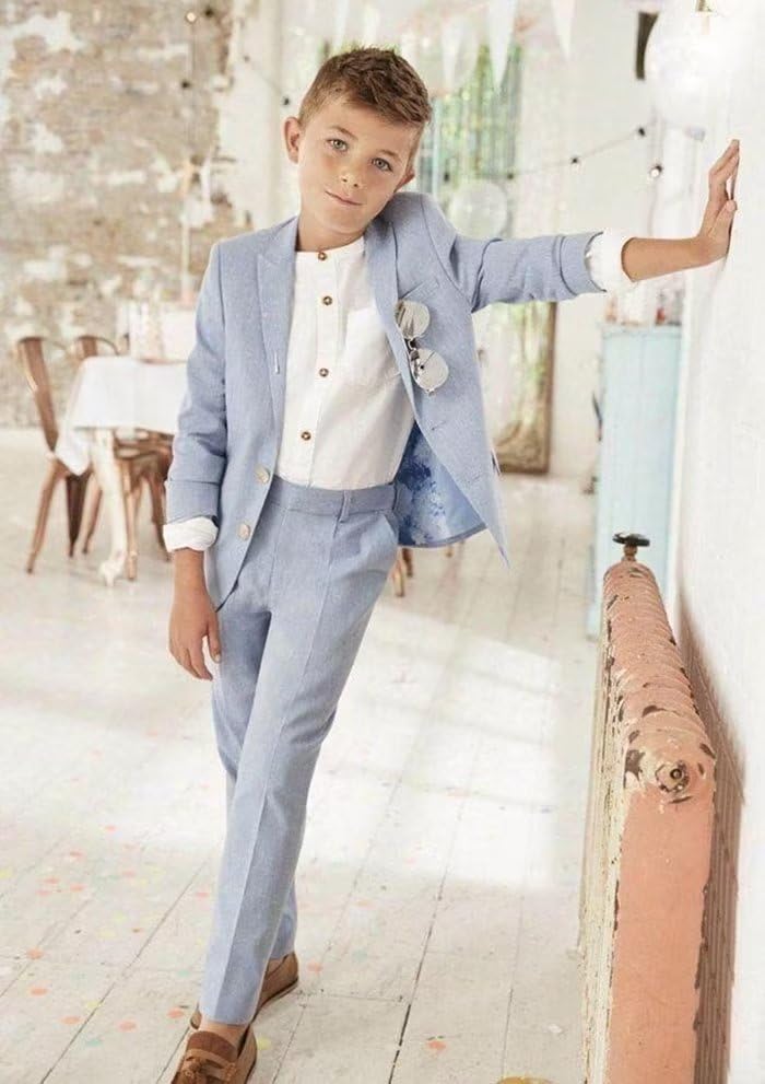 Boys Linen 2 Piece Suit Jacket Pant Tuxedo C6346