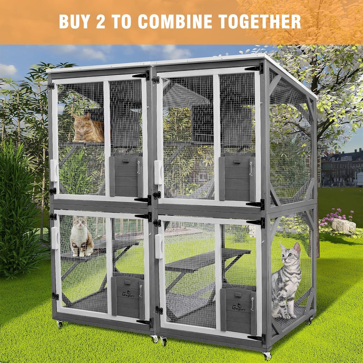 Large Wooden Cat House with Resting Box and Waterproof Roof I97145