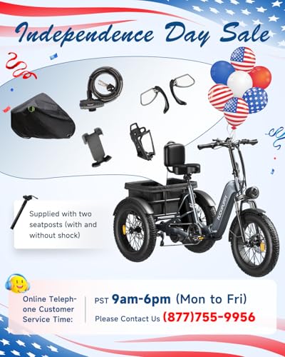 Electric Trike with 750W Motor, 48V 18AH Battery, 20" Fat Tire, Large Basket Q46738