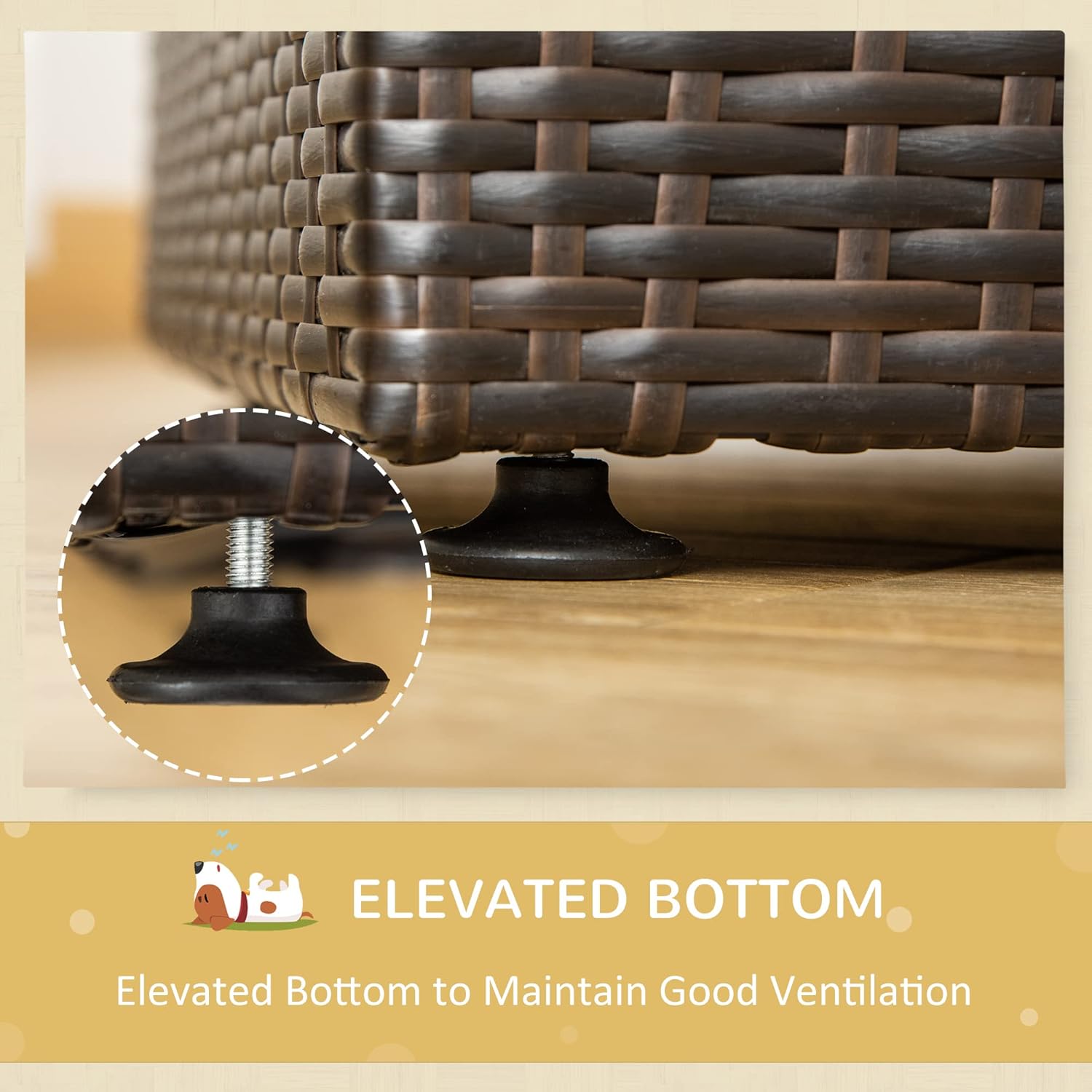 Elevated Rattan Pet Sofa with Waterproof Cushion O904