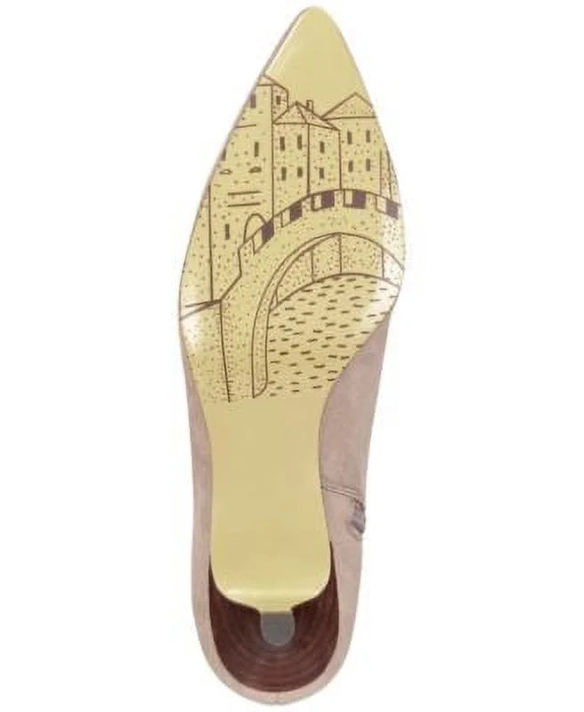 Beige Cushioned Stretch Pointed Toe Kitten Heel Zip-Up Booties I9127