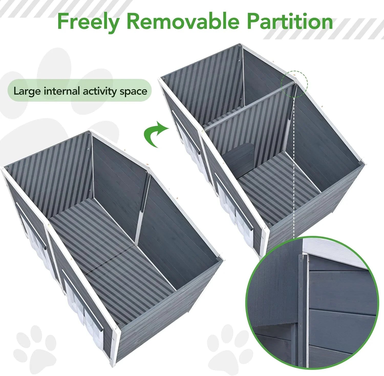 Gray Green Wooden Dog House with Porch 2 Doors F303
