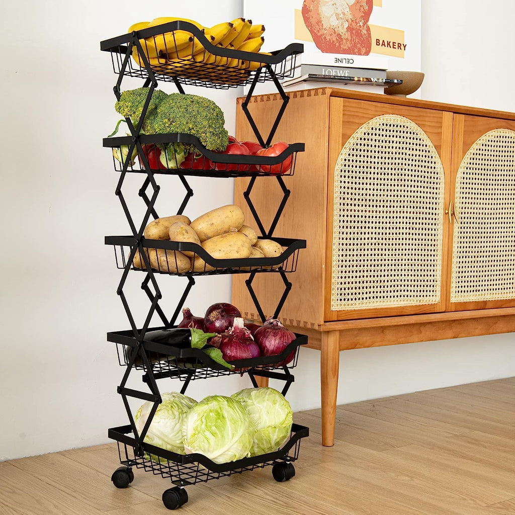 5 Tier Foldable Rolling Storage Cart with Lockable Wheels B1205
