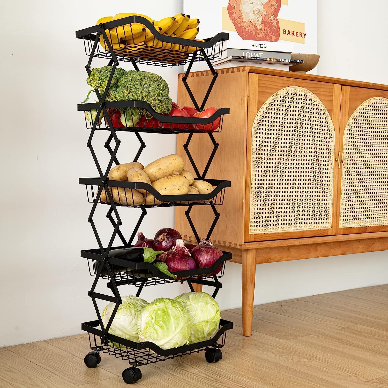 5 Tier Foldable Rolling Storage Cart with Lockable Wheels B1205