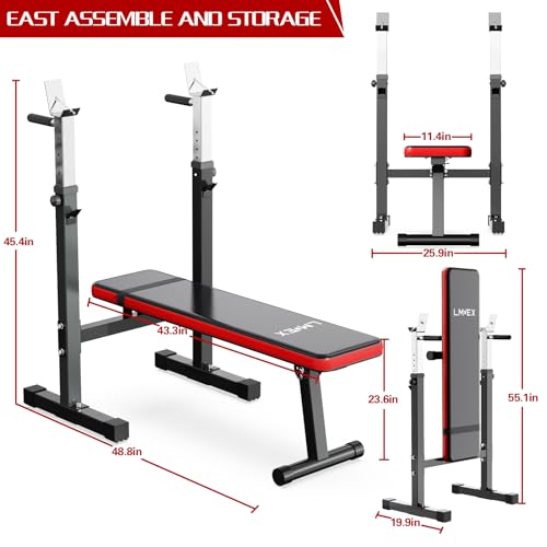Adjustable Weight Bench Press with Squat Rack Folding Dip Station O782