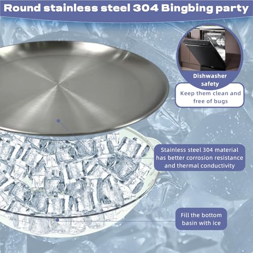3 Set 11.8" Metal Chilled Serving Tray with Ice Serving Bowl R58304