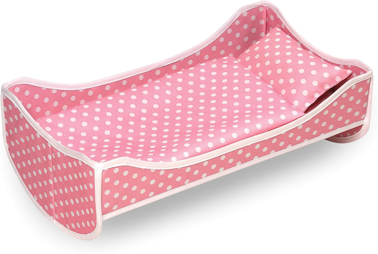 Pink Polka Dot Doll Trolley Travel Carrier with Rocking Bed and Bedding C8239