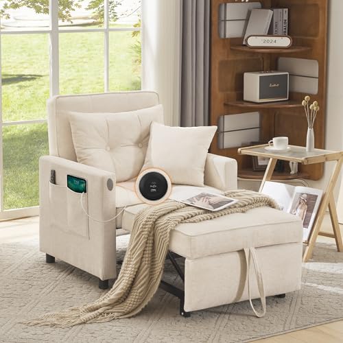 3 in 1 Convertible Sleeper Chair Bed with 2 Pillows and Backrest W32164