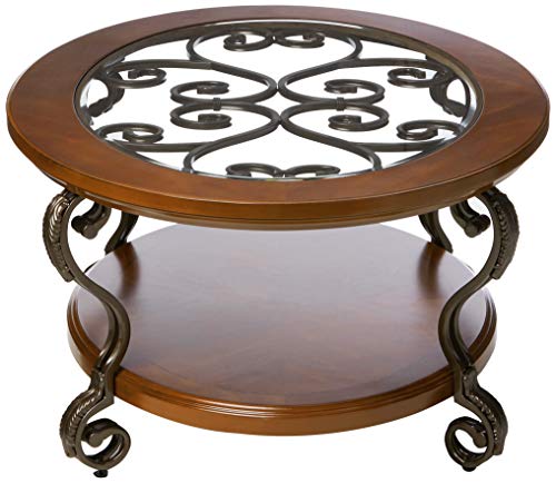 Dark Brown Oval Coffee Table with Glass Top and Shelf M955501