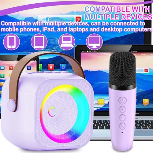 Mini Karaoke Machine with 2 Wireless Microphone & LED Lights R608